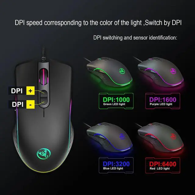 Alt view image 5 of 5 - New RGB light game mouse e-sports line mouse four files can be adjusted to 6400dpi gaming mouse
