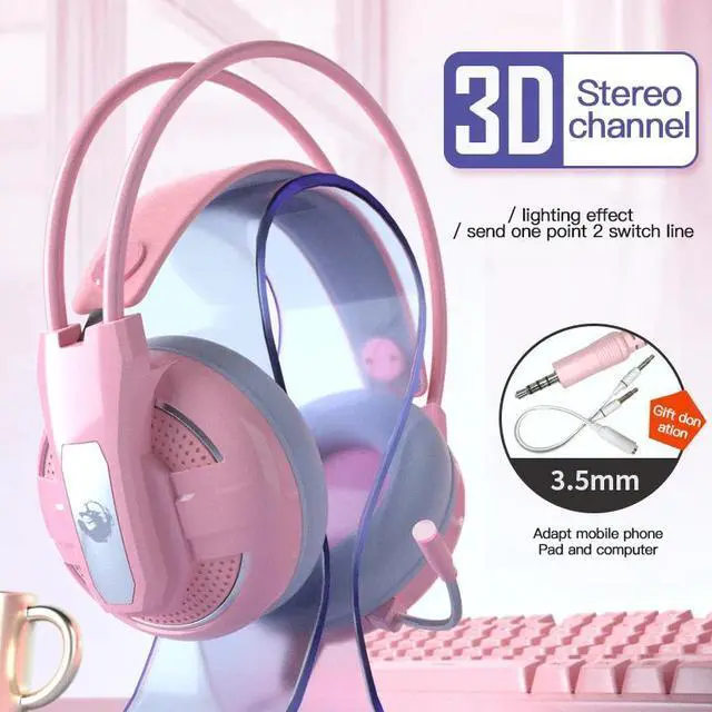 Alt view image 5 of 5 - 3Types Pink Gaming Headphones Wired Girl Stereo Large Headphone Noise Canceling Headphone With Microphone 3.5mm For PC For PS4