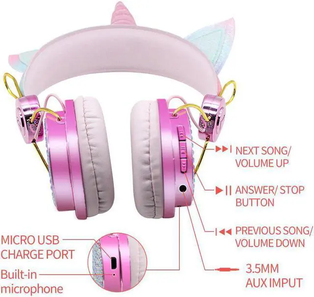 Alt view image 5 of 5 - Bluetooth 5.0 Kids Headphone With Mic Cute Earphone Girls Music Helmet Laptop Mobile Phone Gaming Headset Children Gifts