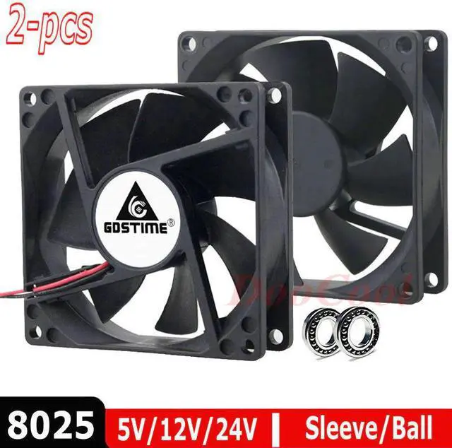 Main image of 2 Pieces LOT Ball 8cm 80mm x 25mm 8025 5V 12V 24V 48V DC Brushless Computer Case PC CPU Cooling Fan Cooler 2 Pin 3Pin Radiator