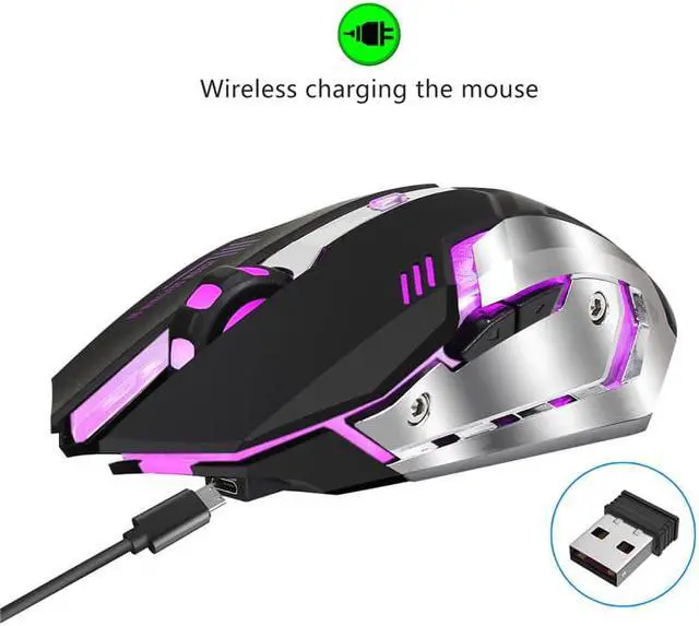 Alt view image 5 of 5 - AZZOR Rechargeable Wireless Mouse Mute Butto Gaming Mice 2400 DPI 2.4G FPS Gamer Lithium Battery Build-in For PC Laptop Computer