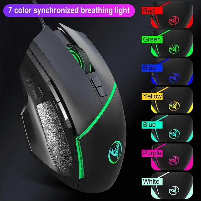 Alt view image 4 of 5 - Mouse Adjustable 6400DPI Mechanical  Mouse  7 Keys LED light Wired USB Mice For PC Laptop Professional