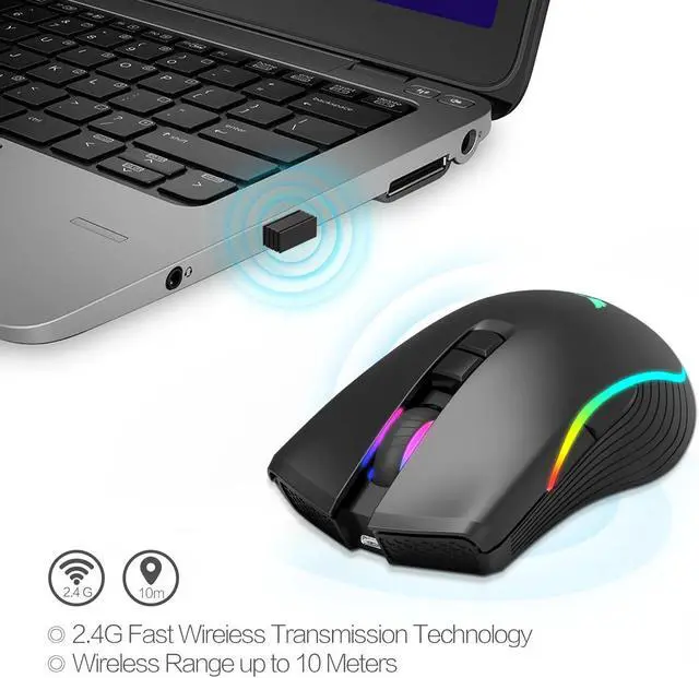 Alt view image 5 of 5 - 2.4Ghz Wireless Gaming Mouse 2400DPI Adjustable RGB Gamer Mice Rechargeable Wireless Mouse Optical Sens for Laptop Computer PC