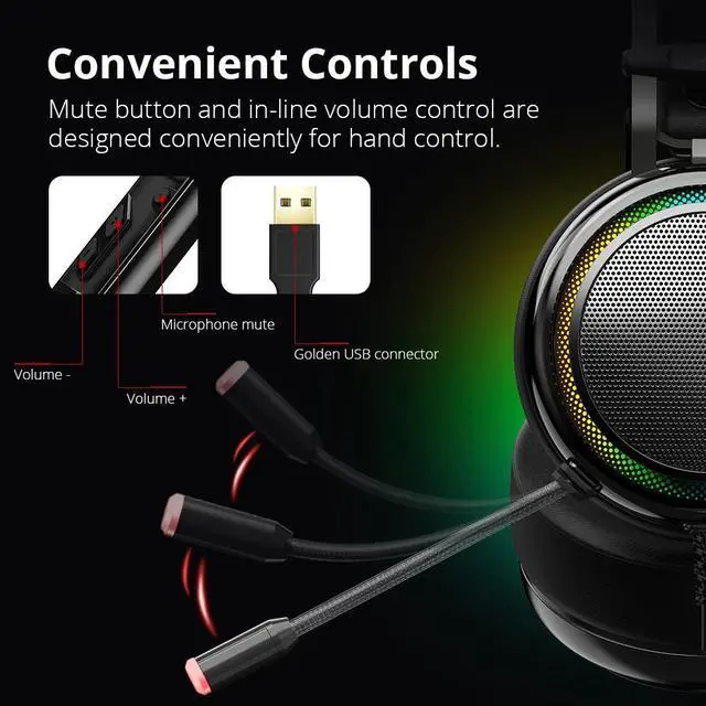 Alt view image 5 of 5 - Glary Gaming Headset PS4 Headset Virtual 7.1,USB Interface Wired PC Headphones for nintendo switch,Computer,Laptop