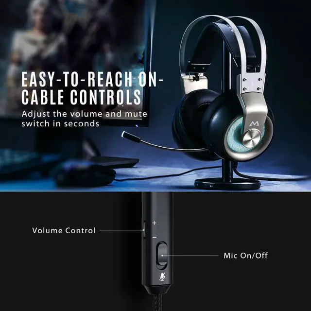 Alt view image 5 of 5 - EG3 Pro Gaming Headset Surround Sound Over Ear Headphones with Noise Cancelling Mic Headphone for iPad PS4 PC Laptop Tablet