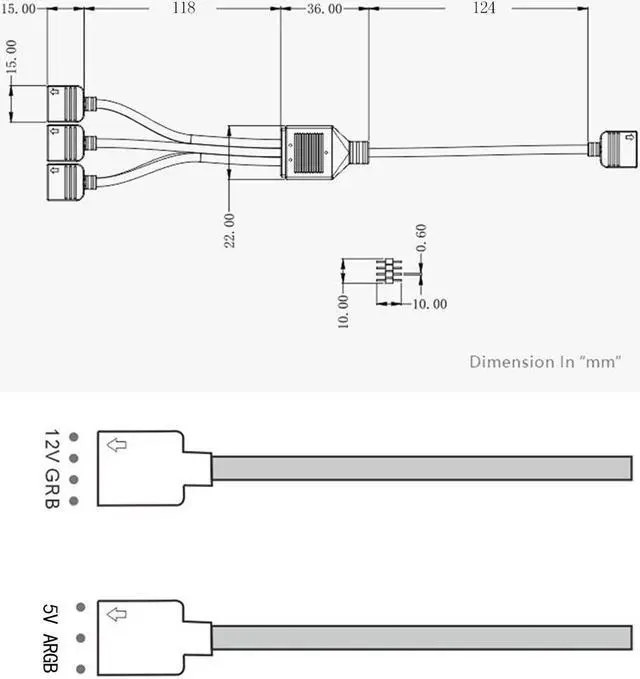 Alt view image 4 of 5 - 30cm Motherboard AURA Splitter PVC Line RGB Hub 50cm Extension Cable MOD Interface 5V3PIN 12V4PIN Extender Water Cooler Custom