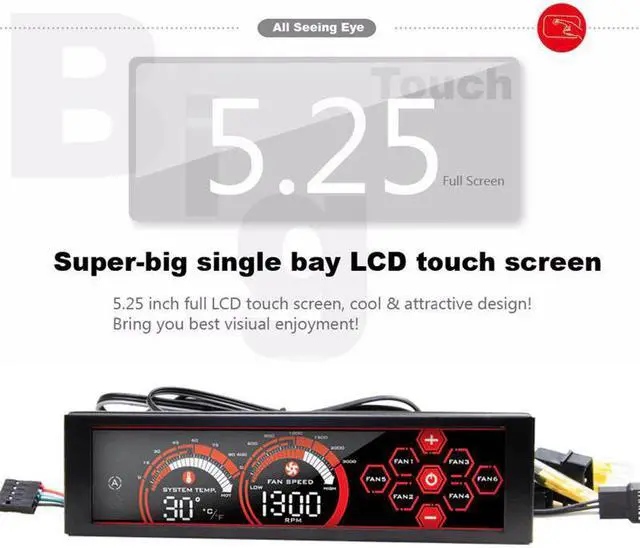 Alt view image 2 of 5 - a-100L(R) Fan Controller for PC Fan Speed Adjust 6 Channels Water Cooling Fans / CPU Fan Control Panel LCD Touch Screen