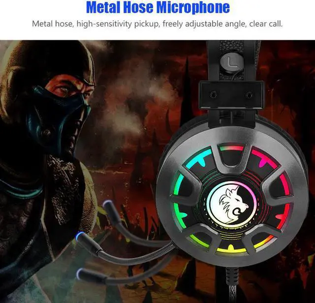 Alt view image 3 of 5 - Headset Headphones with Microphone Depp Bass Surround Sound RGB Light 3.5mm Wired for PC Computer PS4 Professional Gamer