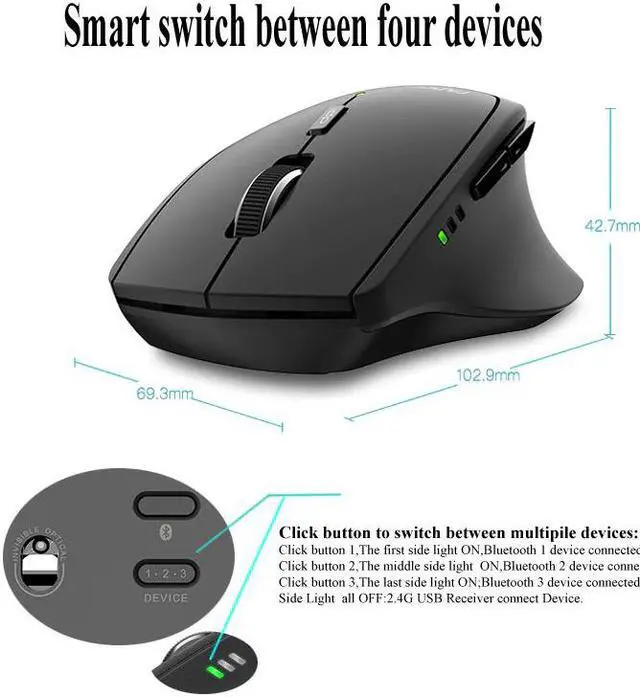 Alt view image 5 of 5 - MT550 Wireless Mouse Smart switch between 4 devices gaming Mice Switch between Bluetooth 3.0, 4.0 & 2.4G Computer mouse
