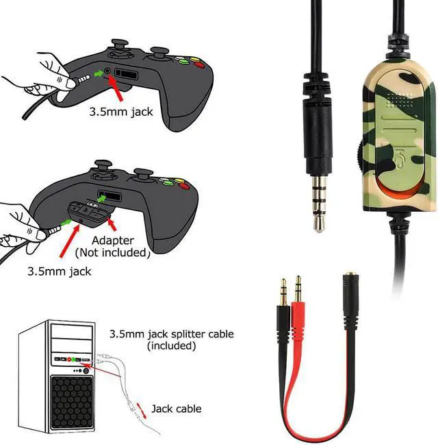 Alt view image 5 of 5 - 3.5mm Gaming Headsets Camouflage HD Stereo No Noise Head-mounted Professional Gamer Headphones for PS4 PS3 Xbox Switch Computer