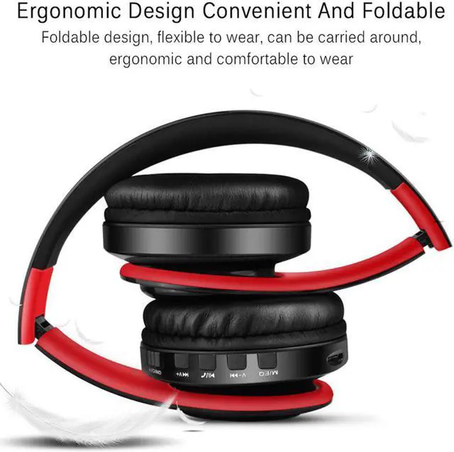 Alt view image 4 of 5 - Wireless Earphones Bass Bluetooth Headphones Over-Ear foldable Headset handsfree with Mic for Gaming phone computer