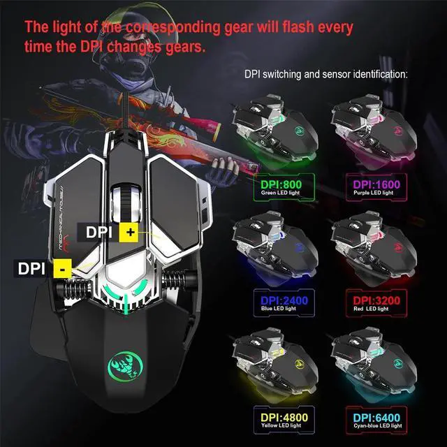 Alt view image 5 of 5 - J600 Wired Gaming Mouse Nine-key Macro Programming Mouse with Six Adjustable DPI Colorful RGB Light Effect