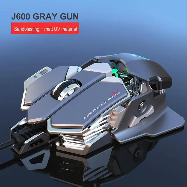 Main image of J600 eat chicken mechanical gaming mouse 6400DPI 9-key programmable wired mouse light cool automatic gun for PC gamer