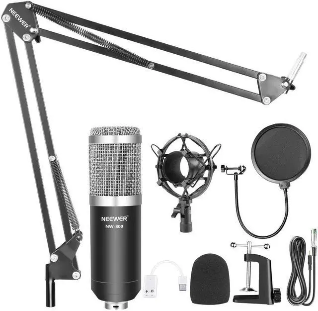 Alt view image 2 of 5 - NW-800 Condenser Microphone (Black/Silver)Kit with USB Sound Card Adapter+Adjustable Suspension Scissor Arm Stand