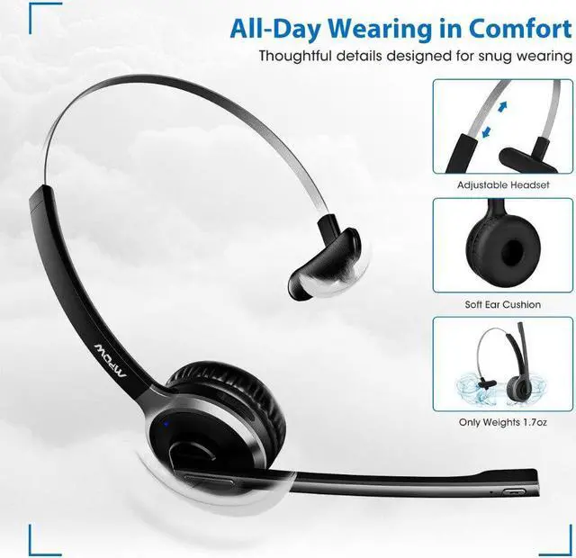 Alt view image 4 of 5 - M5 Pro Bluetooth 4.1 Headphones With Mic Charging Base Wireless Headset For PC Laptop Call Center Office 18H Talking Time
