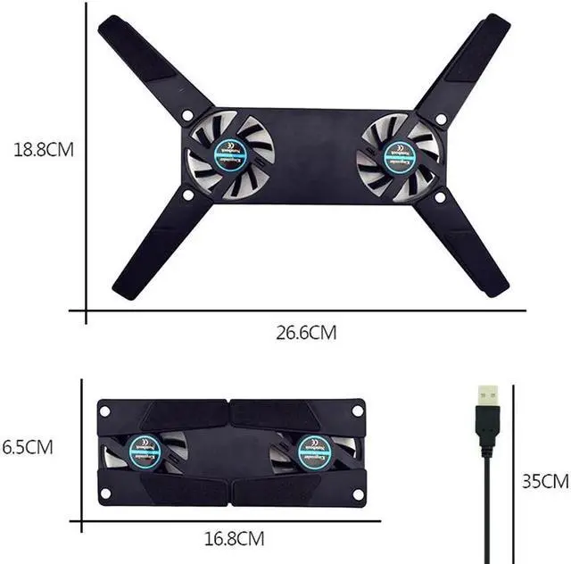 Alt view image 2 of 5 - Desk Support Dual Cooling Fan Notebook Computer Stand Foldable USB Rack Holder Black  Accessories  Cooler
