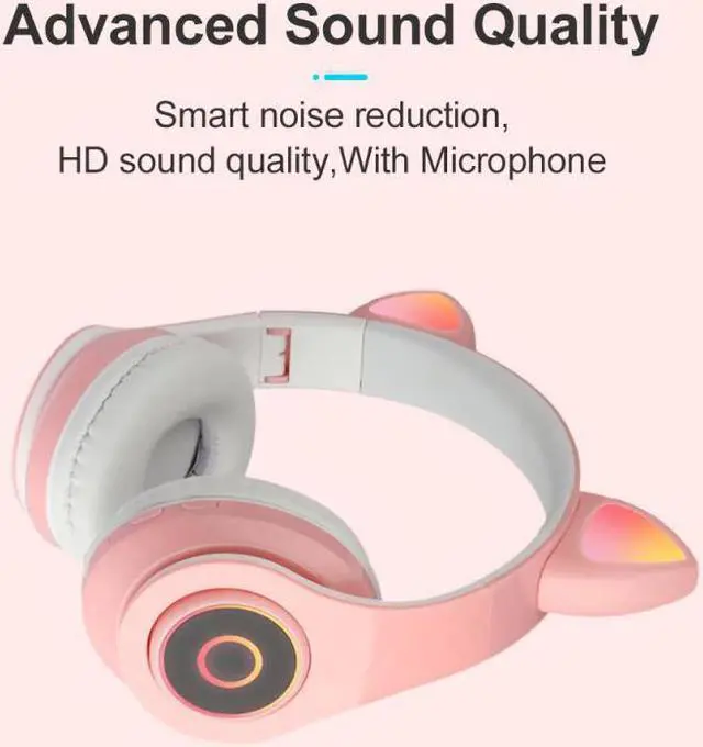 Alt view image 3 of 5 - Cat Ear Bluetooth 5.0 Headset Wireless Hifi Music Stereo Bass Headphones LED Light Mobile Phone Girl Daughter Headset For PC