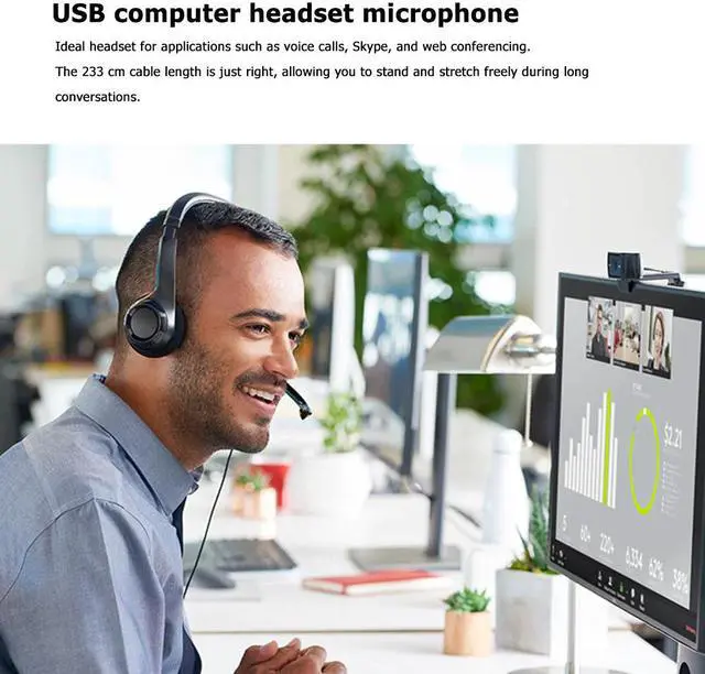 Alt view image 4 of 5 - H390 2.33M USB Stereo Headphones Hands-free Calling Gaming Meeting Video Chat Computer Office Wired Headset with Mic