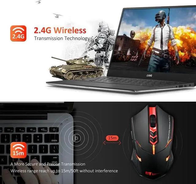 Alt view image 4 of 5 - Wireless Gaming Mouse 2400 DPI Ergonomic Grips 7 Buttons Breathing Backlit Unique Silent Click gamer Wireless Mice