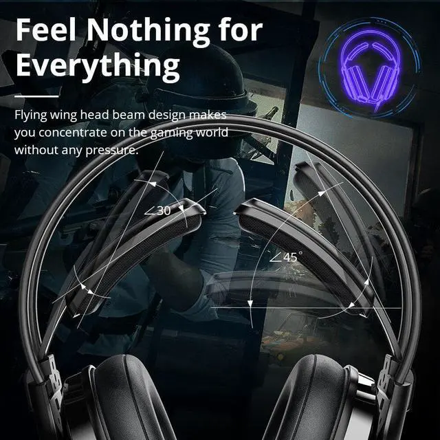 Alt view image 2 of 5 - Glary Alpha Gaming Headphones ps4 Headsets Gamer with LED Lighting, 3.5mm+ USB Port for ps4, witch, Computer, Laptop