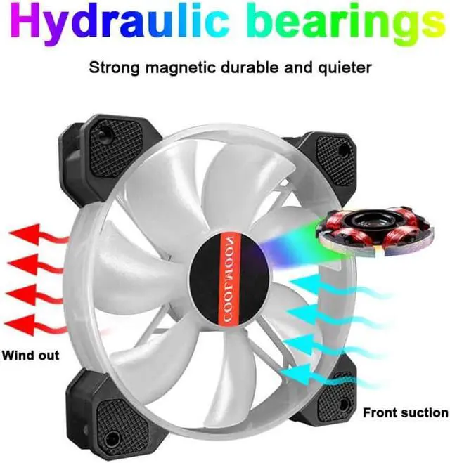 Alt view image 2 of 5 - Remote Control Cooler Hydraulic Quiet Computer Case Fan 120mm PC Cooling Non-Slip LED RGB Adjustable Durable Small
