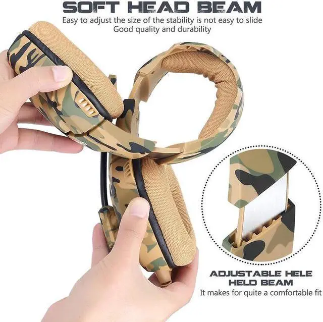 Alt view image 5 of 5 - PS4 Camouflage Gaming Headset Stereo Deep Bass Wired Quality Headphones for Mac Nintendo Switch/Lap Top/ Xbox with Mic