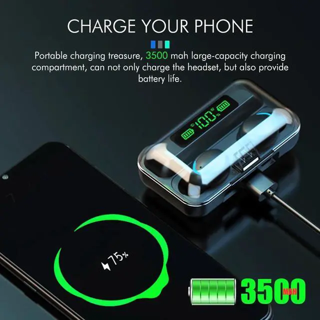 Alt view image 2 of 5 - 3500mAh Power Bank Earphones TWS Bluetooth Wireless Sport In Ear Gaming Headset Noise Earbuds with Mic for IPhone Xiaom