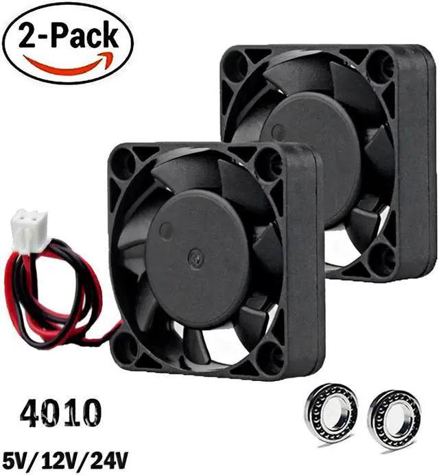 Main image of 2Pcs  DC 24V 12V 5V 40mm x 40mm x 10mm 2-Pin Ball Bearing Computer PC Case Cooling Fan 4010