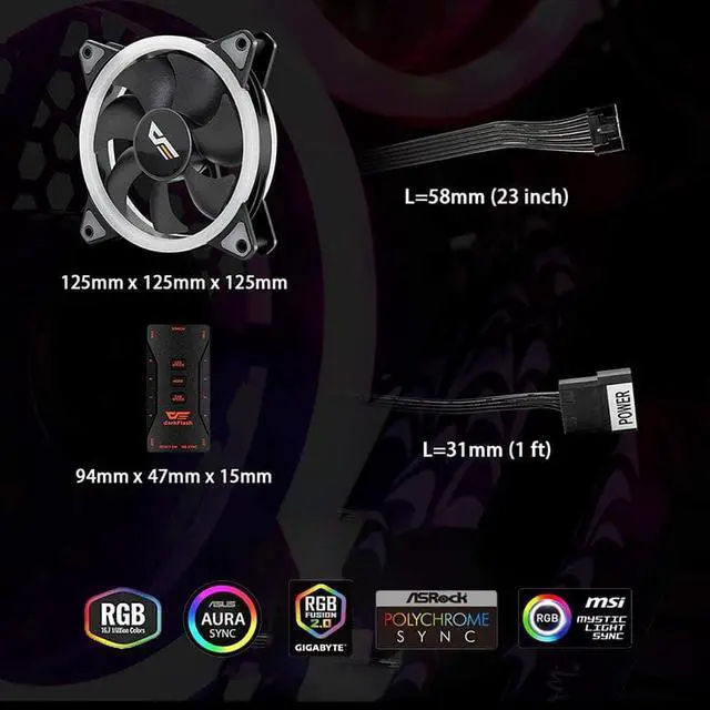 Alt view image 4 of 5 - DR12 Pro Aura Sync Cooler Fan RGB Computer PC Case Fan Adjust LED 120mm Quiet Remote Computer Cooler Cooling CPU Case