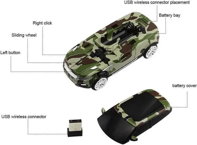 Alt view image 3 of 5 - Wireless Mouse Wireless Computer Mouse Car Camouflage SUV USB Optical Gaming Game Mice For PC Laptop Notebook
