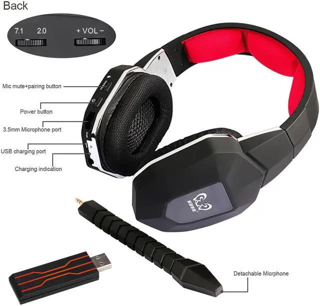 Alt view image 5 of 5 - 7.1 Wireless Headset 2.4Ghz Optical Noise Canceling Stereo Gaming Game Headphones for TV,PC,PS4,Xbox,with 7.1 Surround Sound