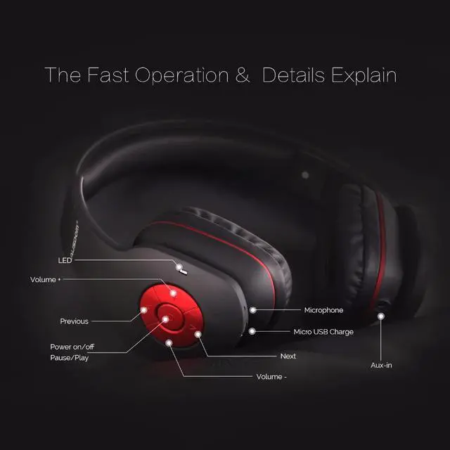 Alt view image 4 of 5 - AH862 Wired Wireless Headphones Bluetooth Headset Handsfree Call with Mic Soft Earmuffs Huge Buttons for PC TV Phones