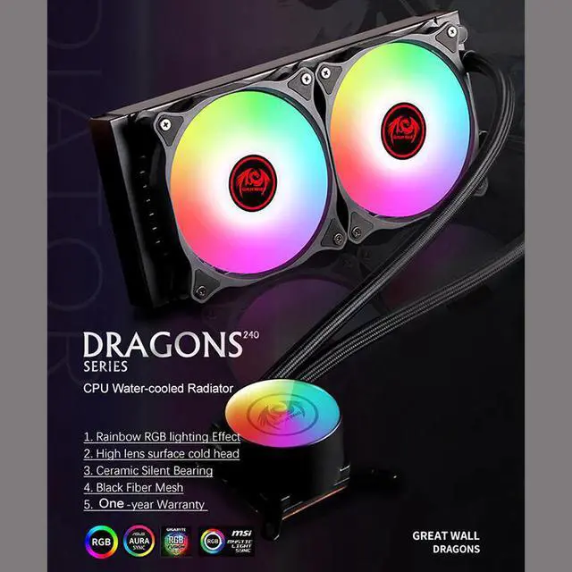 Alt view image 5 of 5 - RGB Water Cooler CPU Cooling 2011 2066 AM4 Dual Fans 120mm Radiator Computer Processor Heatsink ARGB Water Cooling PC
