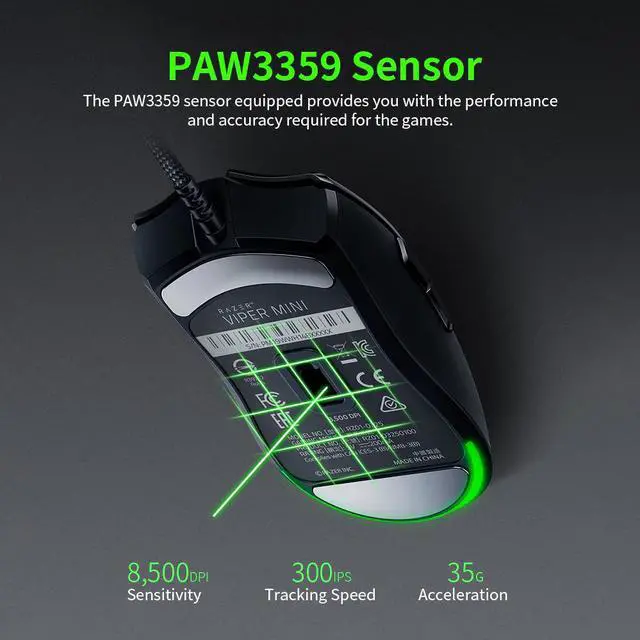 Alt view image 5 of 5 - Original  Viper Mini 61g Lightweight Wired Mouse 8500DPI PAW3359 Optical Sensor RGB Gaming Mouse Mice SPEEDFLEX Cable