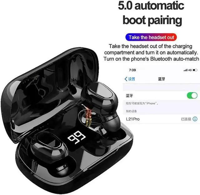 Alt view image 4 of 5 - Pro TWS Bluetooth 5.0 Earphones Wireless IPX7 terproof Headphones HIFI Sounds Handsfree Earbuds Stereo Gaming Earpiece