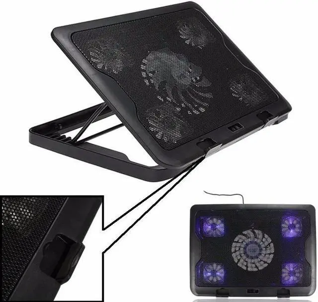 Alt view image 4 of 5 - Laptop Cooler 2 USB Ports And 5 Cooling Fans LED USB Laptop Cooling Pad Notebook Stand for Laptop PC 7-17inch