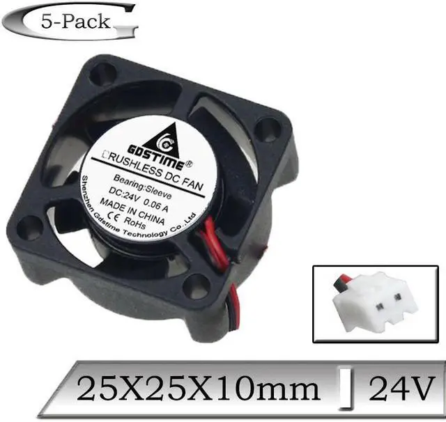 Main image of 5 Pcs 24V 25x25x10mm 25mm Mini 3D Printer Exhaust Cooling Fan 2510 2.5cm 2Pin Brushless DC Cooler Radiator