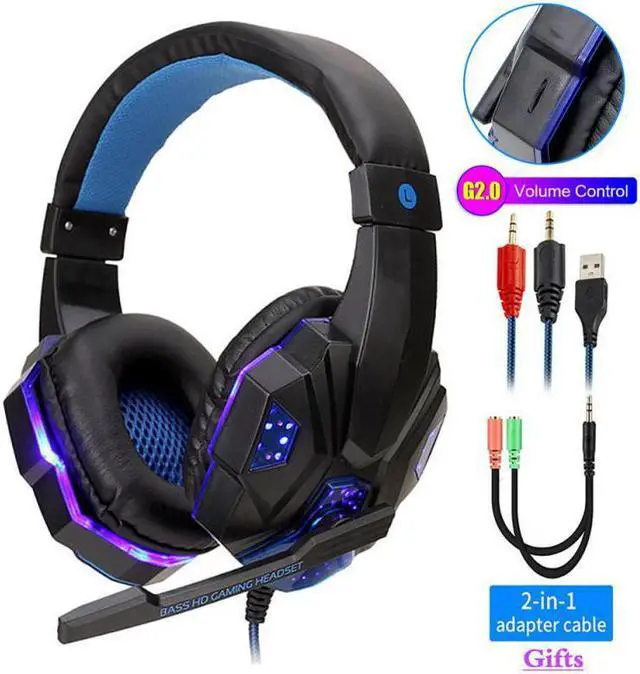 Main image of Wired Headset Professional Led Light for Computer PS4 Adjustable Bass Stereo PC Gamer Over Ear With Mic Gifts