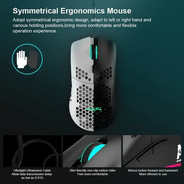 Alt view image 4 of 5 - AJ390 Gaming Mouse 7 Keys Honeycomb Hollow Design 69g Lightweight Wired Mouse 6 Colors LED Light 16000DPI Adjustable ABS