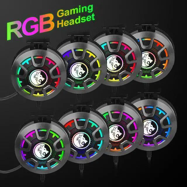 Alt view image 4 of 5 - Headset Headphones with Microphone Depp Bass Surround Sound RGB Light 3.5mm Wired for PC Computer PS4 Professional Gamer