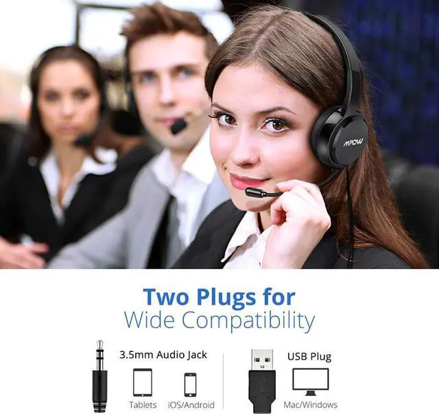 Alt view image 4 of 5 - PA071 Wired Headphones Headset With Noise Reduction Sound Card 3.5mm/ USB Plug Earphone For Skype Call Center PC Phones Pad