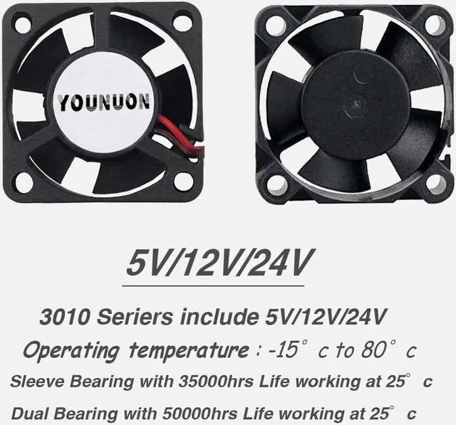 Alt view image 3 of 5 - 2 Pieces 3010 3cm 30mm Cooling Fan 30x30x10mm DC Fan 24V 12V 5V Cooler Dual Ball Bearing DC Brushless Mini Cooler Cooling Fan