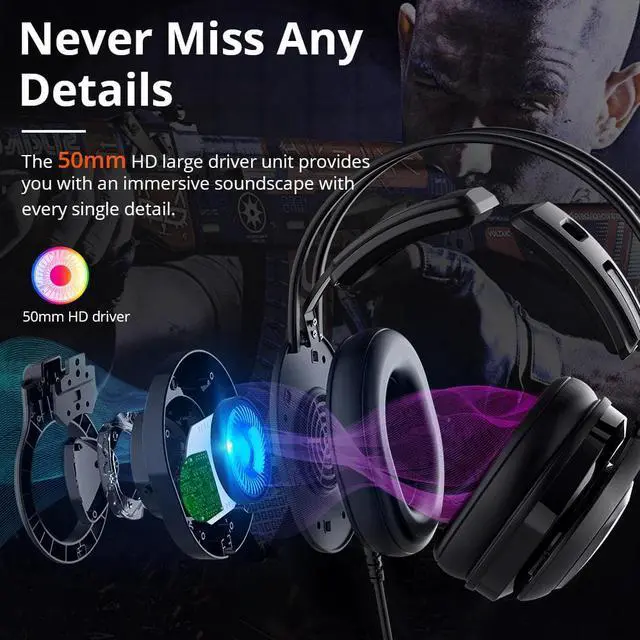 Alt view image 5 of 5 - Newest  Glary Alpha Gaming Headset with  LED Lighting 3.5mm+USB Port PS4 Gamer Headset for Computer Laptop