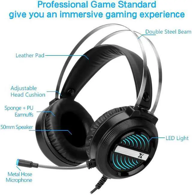 Alt view image 4 of 5 - Headphones USB Wired 7.1 Surround Sound Stereo Gamer Headset with Mic Noise Canceling RGB Light Earphones for Computer