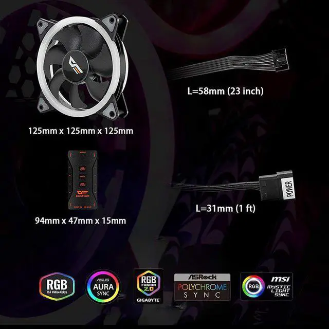 Alt view image 4 of 5 - DR12 PRO RGB LED Case Fan For CPU Cooler Adjust Speed Water Cooling Fans Quiet Remote 120mm Aura Sync Computer Case PC Fan
