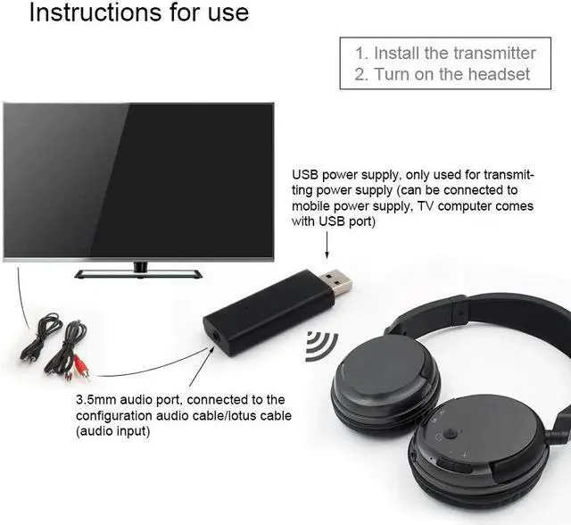 Alt view image 4 of 5 - Wireless Headset For TV PC Computer MP3 TV Over-Ear Headset Support FM Function With USB Transmitter
