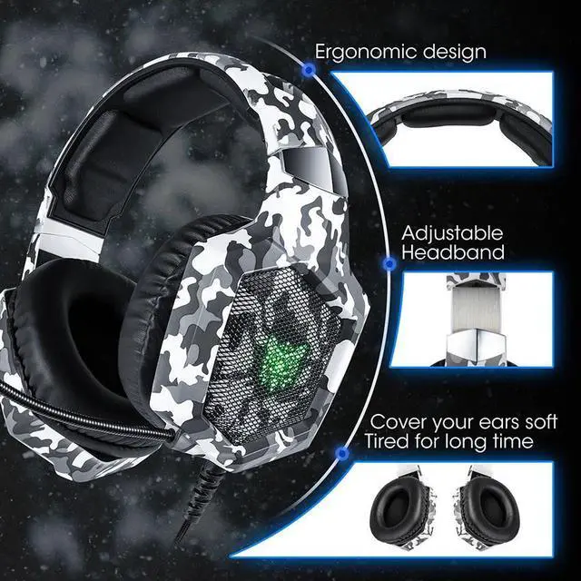 Alt view image 3 of 5 - K8 PS4 Headset casque Wired PC Gamer Stereo Gaming Headphones with Microphone LED Lights for XBox One/Laptop Tablet