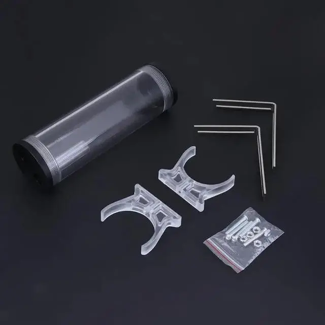 Alt view image 4 of 5 - 160 X 50 mm Acrylic Water Tank G1/4 Thread Cylinder Reservoir tank with L Shape Metal Buckle screws nuts for PC Water Cooling