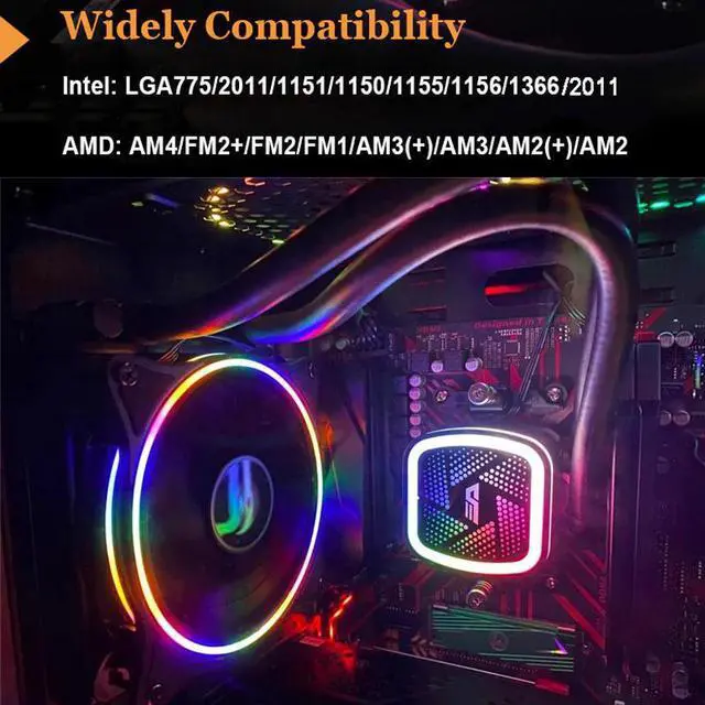 Alt view image 2 of 5 - Water Cooling PC Case CPU Cooler With RGB fan Radiator integrated Liquid Cooler for LGA 2011/1366/115X/AM4