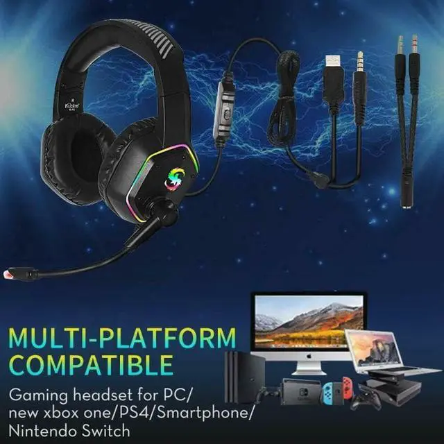 Alt view image 5 of 5 - 3.5mm Gaming-Headset RGB Light Gaming Headphones For Computer Adjustable Bass Stereo PC Gamer Over Ear Wired Headset With Mic